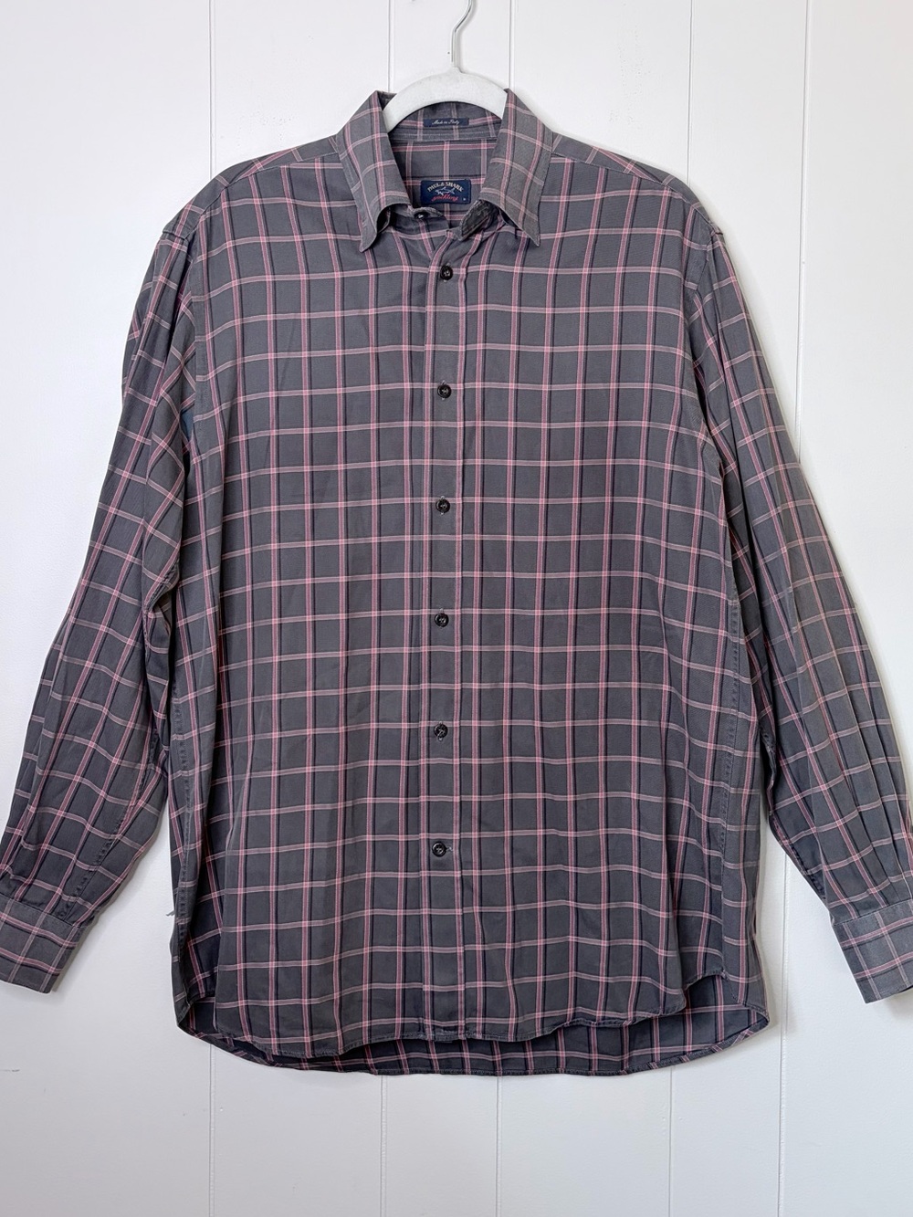 Paul & Shark Yachting Brown Gray Button Up Shirt Windowpane Plaid Men’s Medium